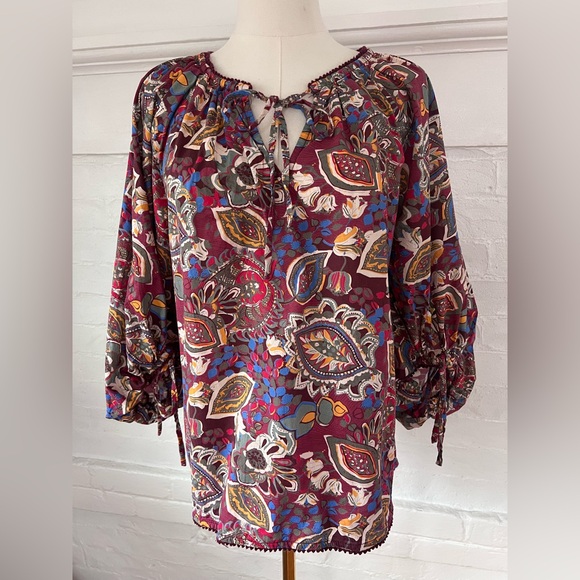 Sundance Belladonna Beauty Peasant Blouse 3/4 Sleeve Floral Cotton Top - Picture 12 of 16